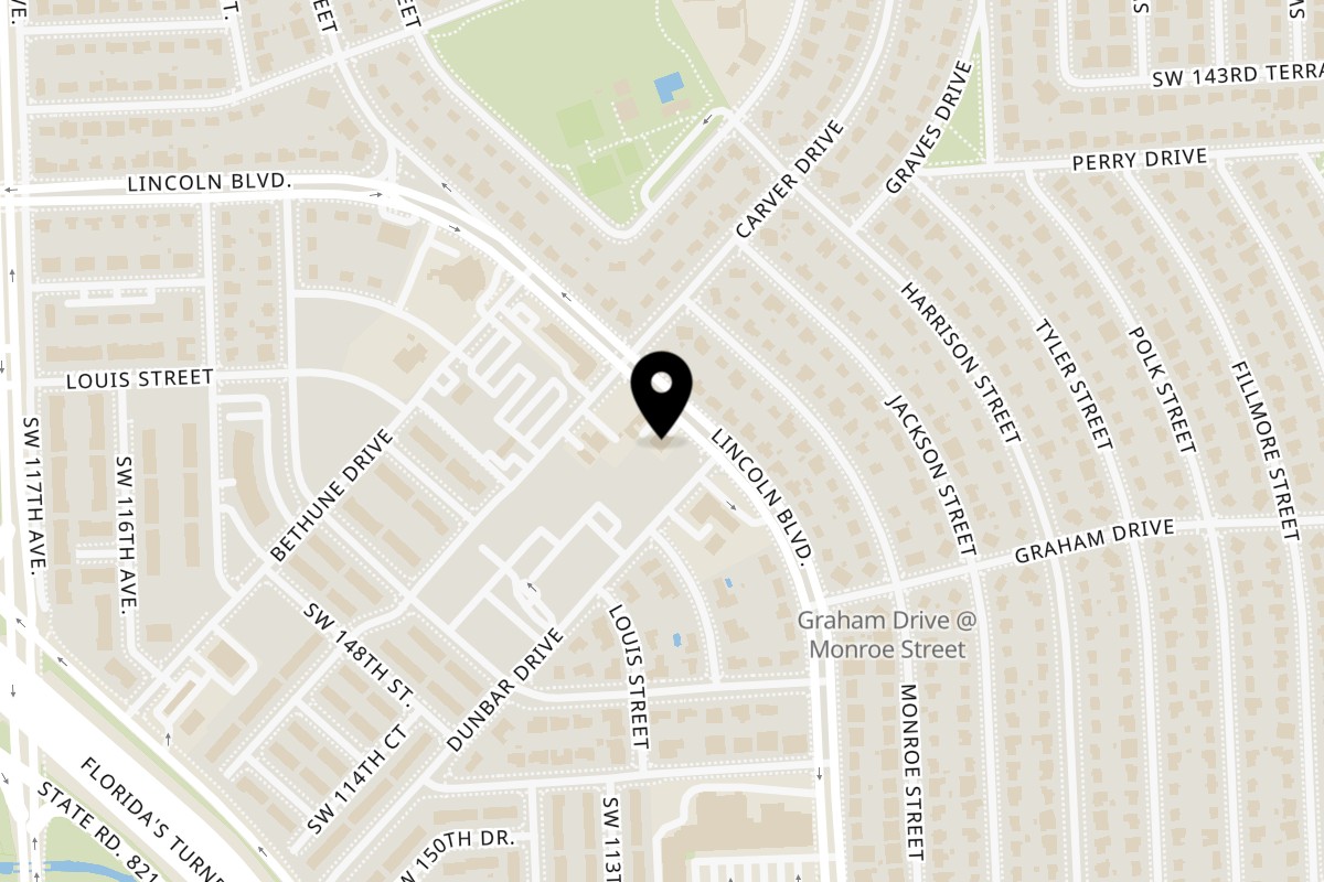 Map showing the location of The Kajun Krab on 14660 Lincoln Blvd in Miami